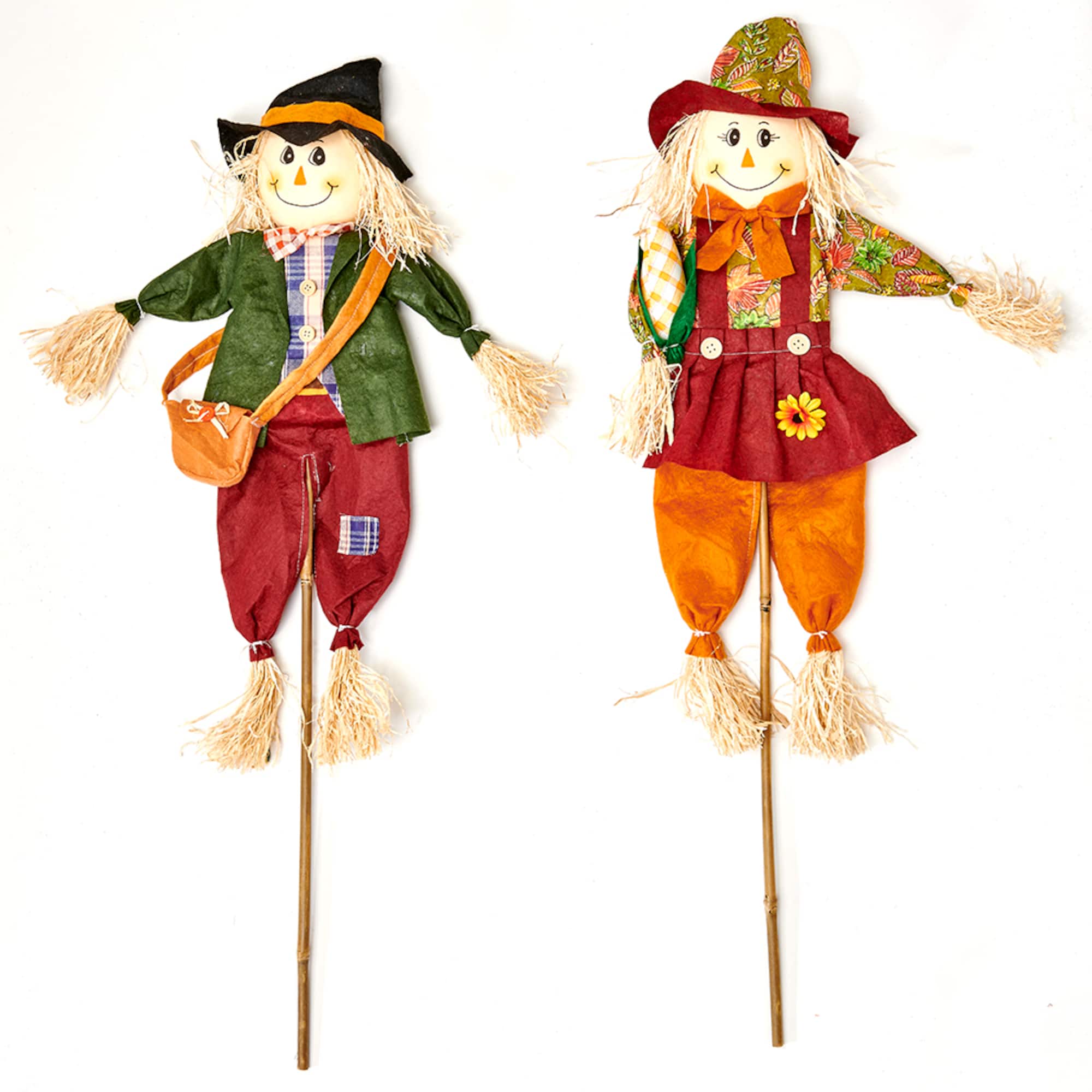 36" Boy & Girl Scarecrow on Sticks Set